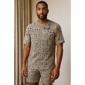 Angderson Size Large Short Sleeve Shirt And Bermuda Shorts Set 100% Rayon